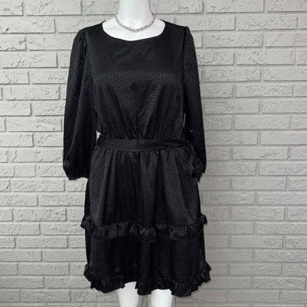 Tacera Black Tiered Shift Dress With Waist Tie Size S NWT
